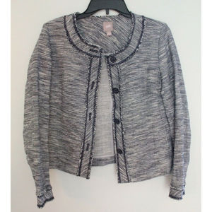J Jill Cotton Blend Navy and White Collarless Blazer Jacket Size XS